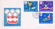 SKI + LUGE+ PATINAGE ARTISTIQUE FDC ROUMANIE 1976 JEUX OLYMPIQUES INNSBRUCK - Invierno