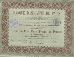 BANQUE D'ESCOMPTE DE PARIS ( 1892 ) - Bank & Insurance