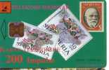 ALBANIA - Albanien - Stamps On Card - Old Issue - Green Card 200.units ( Old Telephone On Back Side ) - Albanië