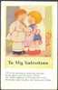 Valentine Greeting: Cute Kid Couple With Cupid Behind Door: Artist Signed Phyllis M. Purser - Valentine's Day