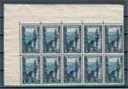 LUXEMBOURG 3 FRANCS, BLOCK OF 10 NEVER HINGED - Ungebraucht