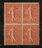 FRANCE   Nº 129 C ** Rose Fonce En Bloc De 4 - 1903-60 Sower - Ligned