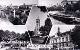 Cpsm Saint Ouen (93, Seine Saint Denis) Multivues: Pont , Quais (péniche ), église (voitures ), Square Et Mairie Animées - Saint Ouen