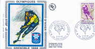 HOCKEY SUR GLACE FDC FRANCE 1968 JEUX OLYMPIQUES DE GRENOBLE - Winter 1968: Grenoble