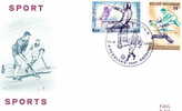 ESCRIME FDC BELGIQUE 1977 ESCRIME HANDISPORT + HOCKEY SUR GAZON - Fechten