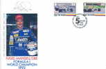 AUTOMOBILE FORMULE 1 FDC ISLE DE MAN 1992 NIGEL MANSELL CHAMPION DU MONDE DE FORMULE 1 OBLITERATION DIFFERENTE - Automobilismo