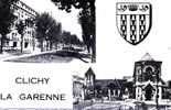 Cpsm Clichy La Garenne (92, Hauts De Seine) Multivues : Allée Gambetta Et Eglise (avec Voitures). Blason - Clichy