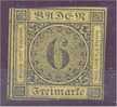 GERMANY, BADEN IMPERF 6 KREUZER 1853 UNUSED NO GUM / PARTIAL GUM - Mint