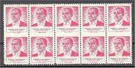 TURKEY, 10 Kurus Ataturk 1961 Block Of 10, Perforation Horizontally Missing = 5 Pairs - Unused Stamps