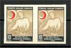 TURKEY POSTAL TAX STAMP 1955, 10 KURUS IMPERFORATED PAIR, UNUSED NG - Charity Stamps