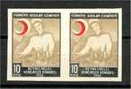 TURKEY POSTAL TAX STAMP 1955, 10 KURUS IMPERFORATED PAIR, UNUSED NG - Wohlfahrtsmarken