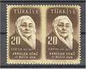 TURKEY, 20 KURUS - ATATURK´S MOTHER - 1956, PAIR IPERFORATED BETWEEN! - Unused Stamps