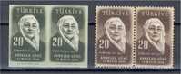 TURKEY 1956 - ATTATURKS MOTHER 20 KURUS IMPERFORATED PAIR NEVER HINGED **! - Unused Stamps