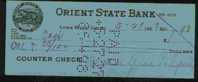 CHEQUE / CHECK : ORIENT STATE BANK - Other - America