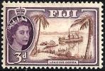 FIJI ISLANDS BRITISH PICTORIAL SHIP QEII HEAD 3 P PURPLE MLH 1953 SG285 READ DESCRIPTION!! - Fidschi-Inseln (...-1970)