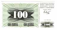 100. DINARA ( Bosnia ) Banknote - Bill - Bank Note - Notes - De Billet De Banque - Bilette De Banco - Biglietto - Bosnia And Herzegovina