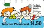AUSTRALIA $1.50 FIRST TRIAL CARD FROM 1ST SET GEELONG 1989 CARTOON GIRL & BOY SWIMMING 1 HOLE  AUS-001 READ DESCRIPTION - Australie