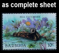 CV:€6.50 BARBUDA 1987 MARINE LIFE Sea Cucumber 10c Complete Sheet:50 Stamps - Coquillages