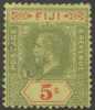 FIJI -  1912 5/- King George V. Manuscript Cancel. Scott 90. Used - Fiji (1970-...)