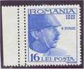 ROMANIA 16 LEI 1940 - VARIETY DOUBLE VERTICAL PERFORATION AT LEFT - Nuovi