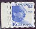 ROMANIA 16 LEI 1940 - VARIETY DOUBLE VERTICAL PERFORATION AT LEFT - Ungebraucht