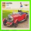 LAGONDA, 1928 3 LITRE  - VOITURE DE SPORT -  FICHE COMPLÈTE DE LA VOITURE À L´ENDOS DE LA CARTE - - Voitures