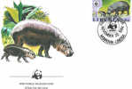 MAMMIFERES HIPPOPOTAME PYGMES ET GEANTS ENVELOPPE PREMIER JOUR WWF LIBERIA 1984 - Rhinozerosse