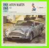 ASTON MARTIN, 1963 DB 5 , CONVERTIBLE - FICHE COMPLÈTE DE LA VOITURE À L´ENDOS DE LA CARTE - - Auto's