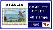 St.Lucia 1985 Birds Mangrove Cuckoo Scorpion Island Savannes Bay 35c COMPLETE SHEET:40 Stamps - Islas