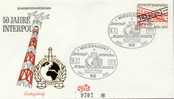 ALLEMAGNE GERMANY Premier Jour FDC Poste  609 INTERPOL OIPC ICPO Antenne Radio TV ETB - Andere & Zonder Classificatie