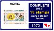 OLYMPIC Fujeira 1972, Munich DDR Horn Canoe 5R, Sheet:15 Stamps  [hojas,Ganze Bogen,feuilles,foglios,vellen] - Kanu