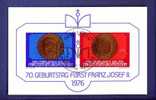 Liechtenstein Mi Block 10 70 Birthday Prince Franz Josef II - Coins - Coat Of Arms 1976 - Blocchi & Fogli