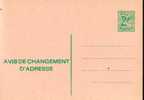 AP - Entier Postal - Carte Postale Avis De Changement D'adresse N° 17 - Chiffre Sur Lion Héraldique - 2,00 Fr Vert - F - Addr. Chang.