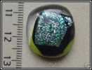 Cabochon Vert/noir/bleu Sur Feuille D´argent Environ 22x20mm - Perles