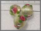 1 Perle à La Lampe - Lampwork - Artisanales Roses/feuille D´or 10x10mm - Perlen