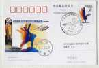 China 2005 The 10th National Games Special Postmark 1st Day Used On Card,the Mascot Golden Kylin Speed Skating - Inverno