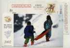 China 2002 New Year Greeting Pre-stamped Card Childhood Memory Snow Sledge Skiing Game - Wintersport (Sonstige)