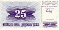 BOSNIE HERZEGOVINE   25 Dinara  Daté Du 01-07-1992   Pick 11a     ***** BILLET  NEUF ***** - Bosnia Y Herzegovina