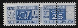 Italia Rep.-PACCHI POSTALI-1946: Valore Da 25 C. Nuovo S.t.l.- VARIETA' DOPPIA DENTELLATURA- In Ottime Condiz.- DC0190. - Errors And Curiosities