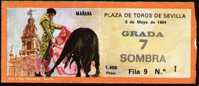 TICKET BULLFIGHTER IN SEVILLA.YEAR 1984. ENTRADA TOROS - Obj. 'Souvenir De'