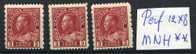 CANADA 3c Bonne Dentelure  Good Kind Of Perfo   ++  Cote 70x3 = 210 Euros All Mint NH - Unused Stamps