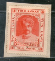India Fiscal Wankaner State 4 As Court Fee Stamp Type 20 KM 203 Revenue # 393A - Otros & Sin Clasificación