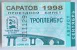 Russia, Saratov: Month Trolleybus Ticket 1998/09 - Europe