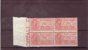 Italia Regno - N. E4** In Blocco Di 4v (Sassone) 1920  Espresso  Effige Di Vittorio Emanuele III - Poste Exprèsse