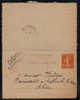 CP - 10c Semeuse Rouge - Expédié De TARARE + Oblitération Belleville Sur Saône - Timbre Vierge - Cachet 1913 - Cartes-lettres