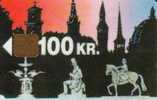 DENMARK  100 KR   STATUES OF  MAN WOMAN ANIMAL  ANIMALS CHURCH TOWER  ONLY 10.000 MADE 1993 CHIP   SPECIAL PRICE !!! - Denemarken