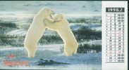 Bear - Ours - Two Polar Bears (Ursus Maritimus) On The Snow Postcard With The Monthly Calendar Of 1998-02 - Bears