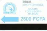 IVORY COAST  2500 F AUTELCA  BLUE  LOGO  IVC-10  BARRED "0" SN IN THE MIDDLE  SPECIAL PRICE !! READ DESCRIPTION !! - Ivory Coast