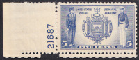 !a! USA Sc# 0794 MNH SINGLE From Lower Left Corner (w/ Plate-# 21687) - Navy Issue - Nuovi