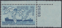 !a! USA Sc# 1069 MNH SINGLE From Upper Right Corner W/ Plate-# 25193 - Soo Locks - Ungebraucht